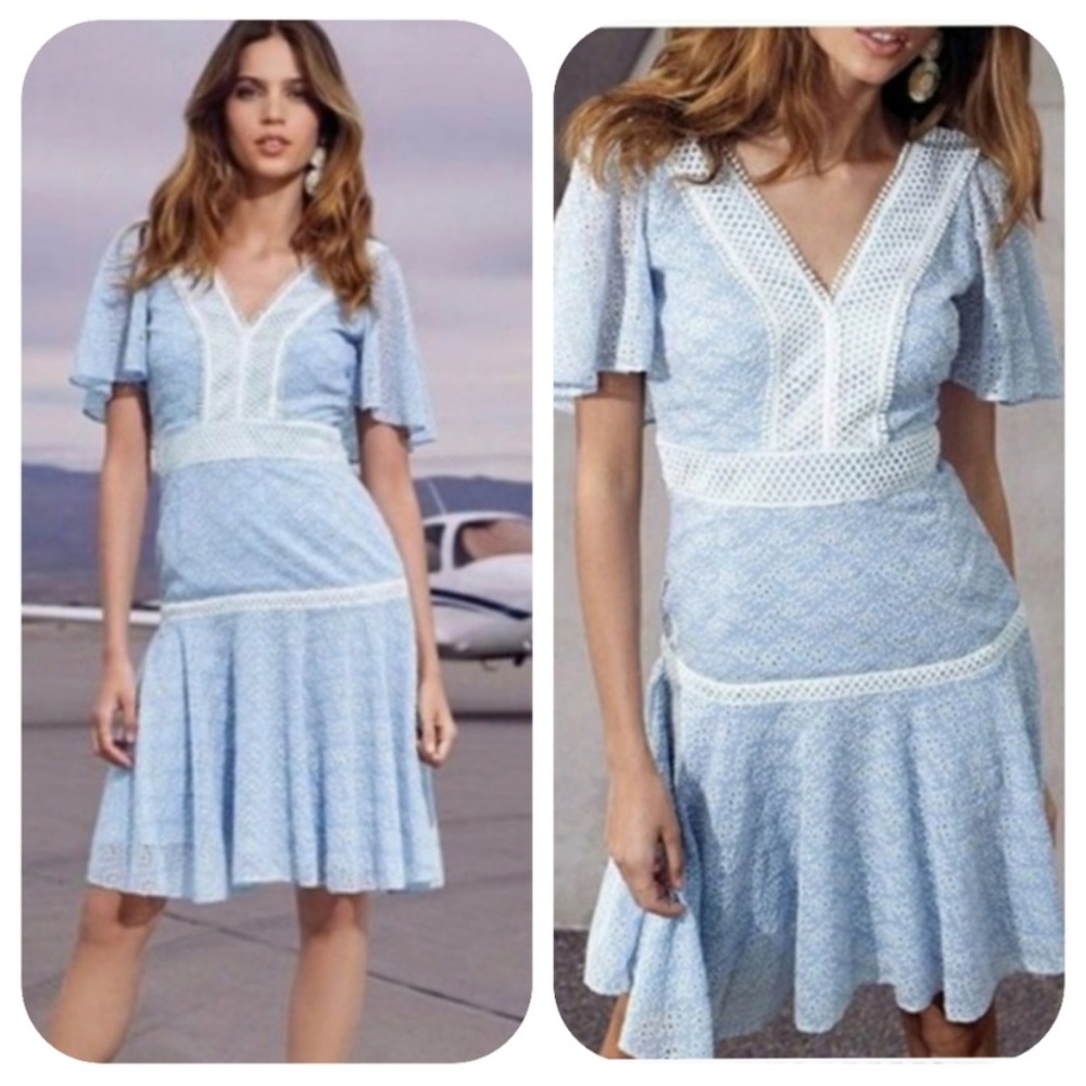 Gianni Bini Alice Embroidery Lace Mini Dress Ice Blue Ivory 8